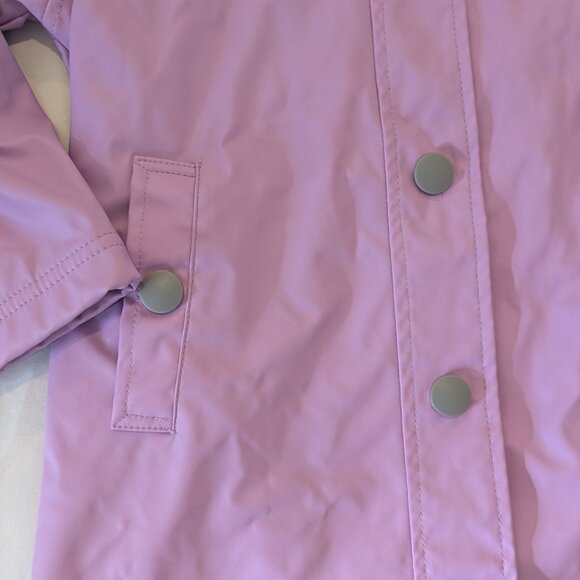 Hatley Girls Lilac Rain Jacket Sz 5 Waterproof Button-Up Fleece Lined Gray White - Picture 2 of 8